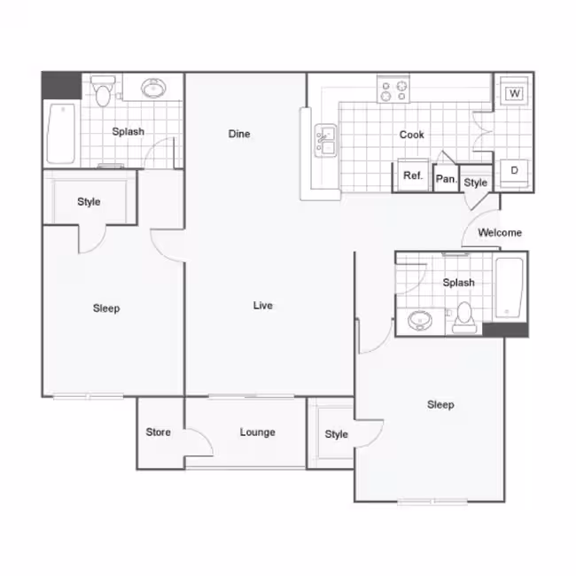2 Bed 2 Bath B 0814 floor plan